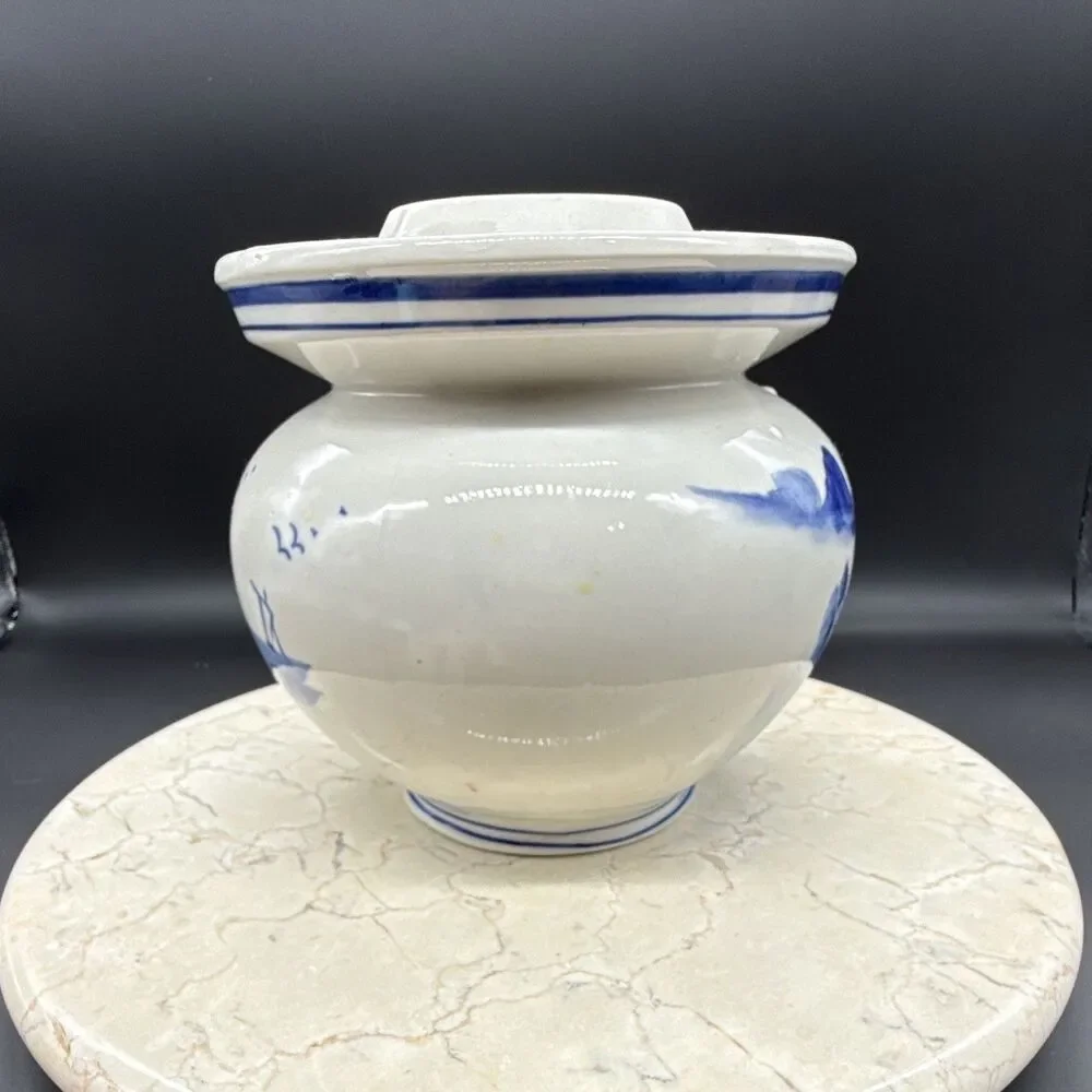 Chinese Blue & White Jar/Vase Mountain Landscape, Made in PRC